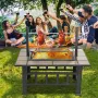 SINGLYFIRE 37 Inch Fire Pit Table with Grill for Outside Large Square Wood Burning firepit Heavy Duty Steel Pit Cooking with Spark Screen Log Grate Poker for Backyard Garden Camping