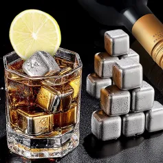 8PCS 304 Stainless Steel Ice Cubes Set Reusable Chilling Stones for Whiskey Wine Wine Cooling Cube Chilling Rock Party Bar Tool