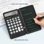 NEWYES Black Rechargeable 12 Digits Scientific Calculator with 6.5 Inch LCD Writing Tablet and Solar Energy Science Calculators Notepad Professional Foldable Calculators for School Students Office Assistant
