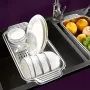 Kitchen Sink Drain Basket Retractable 304 Stainless Steel Drain Rack Vegetable Fruit Basin Bowl Chopsticks Dish Storage Rack