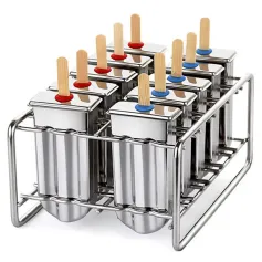 6 / 10PCS Stainless Steel Popsicle Mold Rack Ice Lolly Mold Frozen Lolly Popsicle Maker Homemade Ice Cream Mold with Popsicle Holder