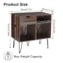 HOMMPA Record Player Stand with LED Light Large Record Player Table with Vinyl Record Storage Holder 31.8\ Tall Mid Century Turntable Stand for Living Room Table with Drawer Flap Open Storage