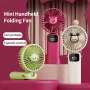 USB Mini Silent Handheld Folding Fan Digital Display 6 Speed Of Wind With Portable Stand Small Fan