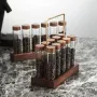 6/10/12 Slots Wood Base Coffee Bean Glass Bottle Display Stand Transparent Glass Tubes Wooden Lids Storage Rack