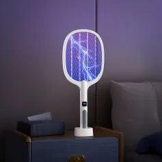 Electric Mosquito Swatter with Electronic Digital Screen Electric Exterminator Fly Swatter Detachable Handheld Auto Swat Mode Type-C Rechargeable