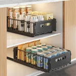 2PCS Kitchen Sink Rack Retractable Metal Basket Double Layer Seasoning Snack Bottle Pull Out Storage Rack Cabinet Layered Rack