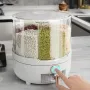 Household Rice Dispenser 360 Degree Rotating Transparent Dry Food Dispenser Sealed Food Holder with 6 Compartments Removable Lid Storage Container for Kitchen Cereals