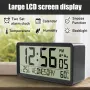 Grande sveglia digitale LCD con ampio display, termometro, igrometro e luce notturna, funzionamento a batteria, design con angoli arrotondati per casa, ufficio, camera da letto
