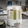 Household Rice Dispenser 360 Degree Rotating Transparent Dry Food Dispenser Sealed Food Holder with 6 Compartments Removable Lid Storage Container for Kitchen Cereals