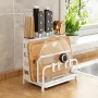 Stainless Steel Kitchen Knife Holder Rack Countertop Cutting Board Rack Chopsticks Forks Integrated Storage Organizer w/ Hooks