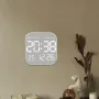 Metal Brushed Texture Digital Wall Clock Alarm Set Large Display Screen LED Alarm Clock Home Office Bedroom with Remote Control