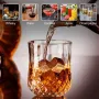 Reusable Whiskey 6 Ice Stones Set Whiskey Stones 2 Whisky Glasses Set Granite Ice Cube Stainless Steel Clips with Fleece Bag Wooden Gift Best Gift for Men