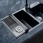 12/15 Tube Foldable Kitchen Sink Drainer Stainless Steel Vegetable Fruit Bowls Dishes Drain RackKitchen Sink Shelf Kitchen Utensils