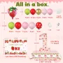 205PCS Strawberry Party Decor Balloon Set Strawberry Balloon Garland Arch Kit with Strawberry Print Marquee 1 Berry One Backdrop 1st Birthday Girl Strawberry Party Supplies Tablecloth