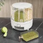 Household Rice Dispenser 360 Degree Rotating Transparent Dry Food Dispenser Sealed Food Holder with 6 Compartments Removable Lid Storage Container for Kitchen Cereals
