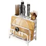 Stainless Steel Kitchen Knife Holder Rack Countertop Cutting Board Rack Chopsticks Forks Integrated Storage Organizer w/ Hooks