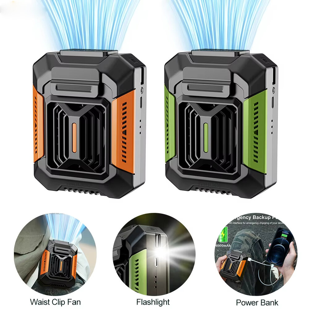 4000mAh Portable Waist Clip LED Light Fan Power Bank Mini Hanging Neck Fan USB Rechargeable Fan Small Outdoor Camping Waist Fan
