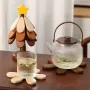 Wooden Foldable Star / Cherry Style Christmas Tree Creative Heat Insulation Mat Set Dining Table Anti Scalding Mat Festive Kitchen Decorative