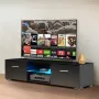 Woodyhome High Gloss TV Stand with LED Lights 2 Drawers Cabinet Unit Storage Entertainment for TVs up to 59 Inches