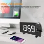 AGSIVO 8 Inch Projection Alarm Clock with 180° Rotatable Projector / FM Radio / Snooze / 3-Level Brightness Dimmer / Curved Clear LED Display / USB Charger For Bedroom Living Room