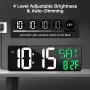 16.5 Inches LED Large Screen Digital Wall Clock with Remote Control USB Charge Dual Color Display Adjustable Brightness Automatic Dimming