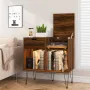 HOMMPA Record Player Stand with LED Light Large Record Player Table with Vinyl Record Storage Holder 31.8\ Tall Mid Century Turntable Stand for Living Room Table with Drawer Flap Open Storage