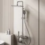 Space Aluminum Digital Display Square Shower Set Piano Button Bathroom Booster Shower Head System With Ambient Light Wall Mount Bracket Bathroom Faucets