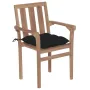Garden Chairs 2 pcs with Black Cushions Solid Teak Wood