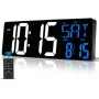 16.5 Inches LED Large Screen Digital Wall Clock with Remote Control USB Charge Dual Color Display Adjustable Brightness Automatic Dimming