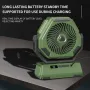 Ventilador de acampamento recarregável de 6000 mAh com luz LED Ventilador oscilante de teto portátil para áreas externas Carregamento tipo C Ângulos ajustáveis Controle de brilho Material resistente Ventilador de resfriamento de ar