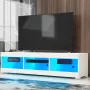 Woodyhome 57\ High Gloss TV Stand with LED Lights 6 Open Layers Cabinet Modern Storage Holder Entertainment for Home Living Room