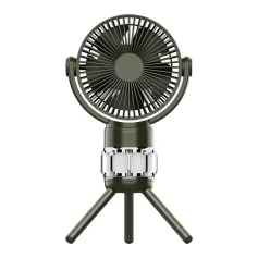 Ventilador portátil para acampamento de 10000 mAh recarregável com controle remoto magnético, tripé dobrável, luz noturna, função de banco de energia