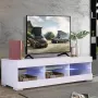 Woodyhome 57\ High Gloss TV Stand with LED Lights 6 Open Layers Cabinet Modern Storage Holder Entertainment for Home Living Room