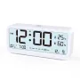 Despertador digital inteligente LCD com visor grande, termômetro, higrômetro, base antiderrapante, luz noturna, operado por bateria, design seguro com cantos arredondados para escritório doméstico e quarto