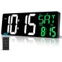 16.5 Inches LED Large Screen Digital Wall Clock with Remote Control USB Charge Dual Color Display Adjustable Brightness Automatic Dimming