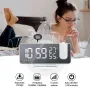Relógio Despertador LED Espelho Tela Grande Display de Temperatura e Umidade com Rádio e Função de Projeção de Hora Relógio Eletrônico Recarregável