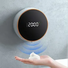 Distributore automatico di sapone in schiuma senza contatto, display dell'ora, ricarica USB, distributore automatico di sapone liquido con rilevamento