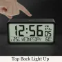 Grande sveglia digitale LCD con ampio display, termometro, igrometro e luce notturna, funzionamento a batteria, design con angoli arrotondati per casa, ufficio, camera da letto