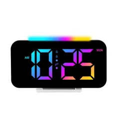 RGB Clock Simple Colored Light Electronic Clock Atmosphere Light Electronic Clock Multi-Function Alarm Clock Dual Display of Time and Week