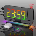 180 ° Rotation RGB Colorful Night Light Radio Projection Clock Projection Digital Alarm Clock With Night Light 2 USB Output Port 12H/24H FM Radio Time Projector LED Clock