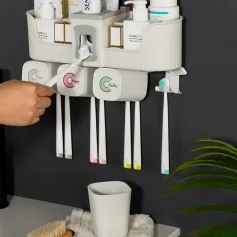 Portaspazzolino da denti multifunzione, dispenser per dentifricio da parete per accessori da bagno