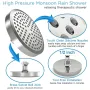 6\ High Pressure Rain Shower Head Pressure-boosting Fully-plated Lotus-shaped with Bend Pipe Bathroom Rainfall Shower Head Black Silvery Angle Adjustable Showerhead