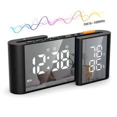 LCD Digital Desk Wall Alarm Clock with USB Charging Station Dual Screen LED Dimming Temperature And Humidity Electronic Clock Radio Alarm Clock