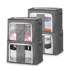 TVIRD 4 Packs 90L Large Storage Bags Clothes Organizer Storage Two-way zipper Two handles Front PVC transparent material Single capacity