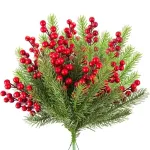 Decoração de Natal Artificial Decorativo Ramo de Pinheiro Vermelho Decoração de Natal Ramos de Abeto Artificiais Bagas de Azevinho Bagas Vermelhas Ramos Para Árvore de Natal Guirlanda Presentes Decoração