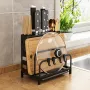 Stainless Steel Kitchen Knife Holder Rack Countertop Cutting Board Rack Chopsticks Forks Integrated Storage Organizer w/ Hooks