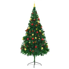 Artificial Christmas Tree,Xmas Pine Tree with 200 LEDs,Easy Assembly Premium Spruce with Metal Stand and 910 Branches for Home,Office,Party,Holiday Indoor Outdoor Decoration