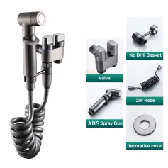 Pistola a spruzzo per WC con booster ad alta pressione, rubinetto in rame con valvola a doppio controllo, spruzzatore per bidet portatile, pulizia del WC, doccia igienica per accessori da bagno