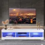 Woodyhome 57\ High Gloss TV Stand with LED Lights 6 Open Layers Cabinet Modern Storage Holder Entertainment for Home Living Room