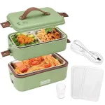2 Layer 300W Portable Electric Lunch Box Food Warmer for Travel Self Cooking Heated Lunch Box for Home Office Cooking Food